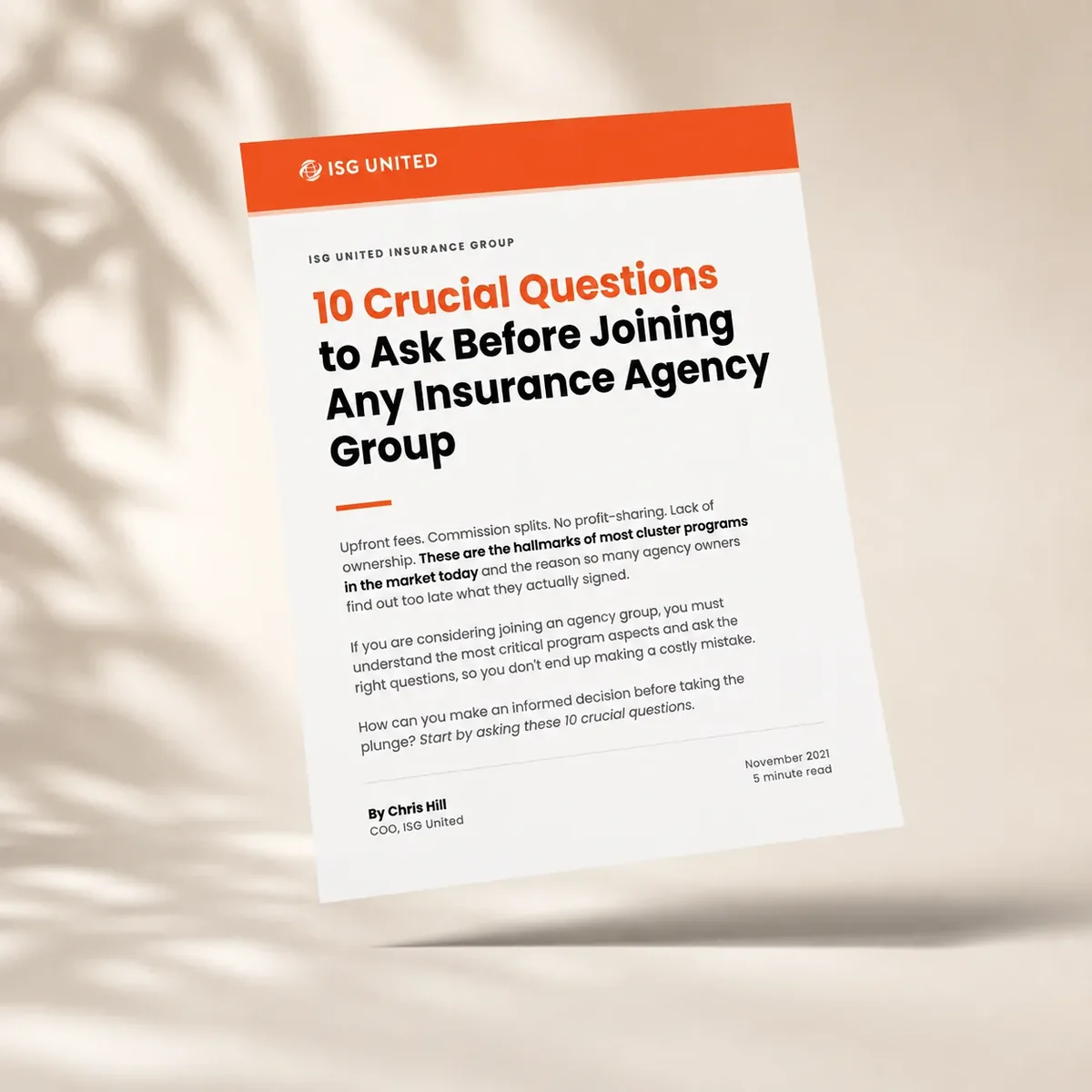 Cover of the free guide 10 Crucial Questions to Ask Before Joining Any Insurance Agency Group